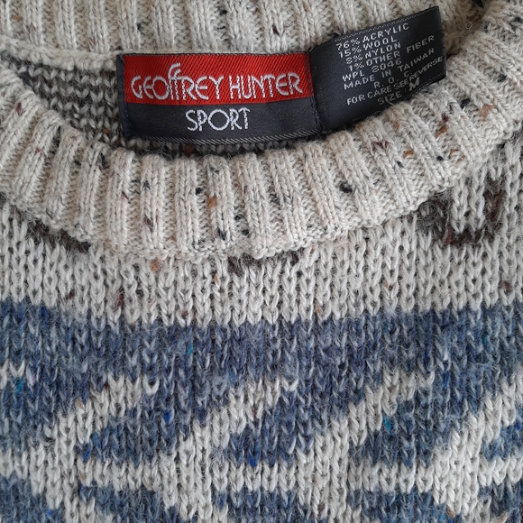 Geoffrey Hunter Patterned Sweater -Size Medium Gray, Blue, and Brown - Picture 4 of 4